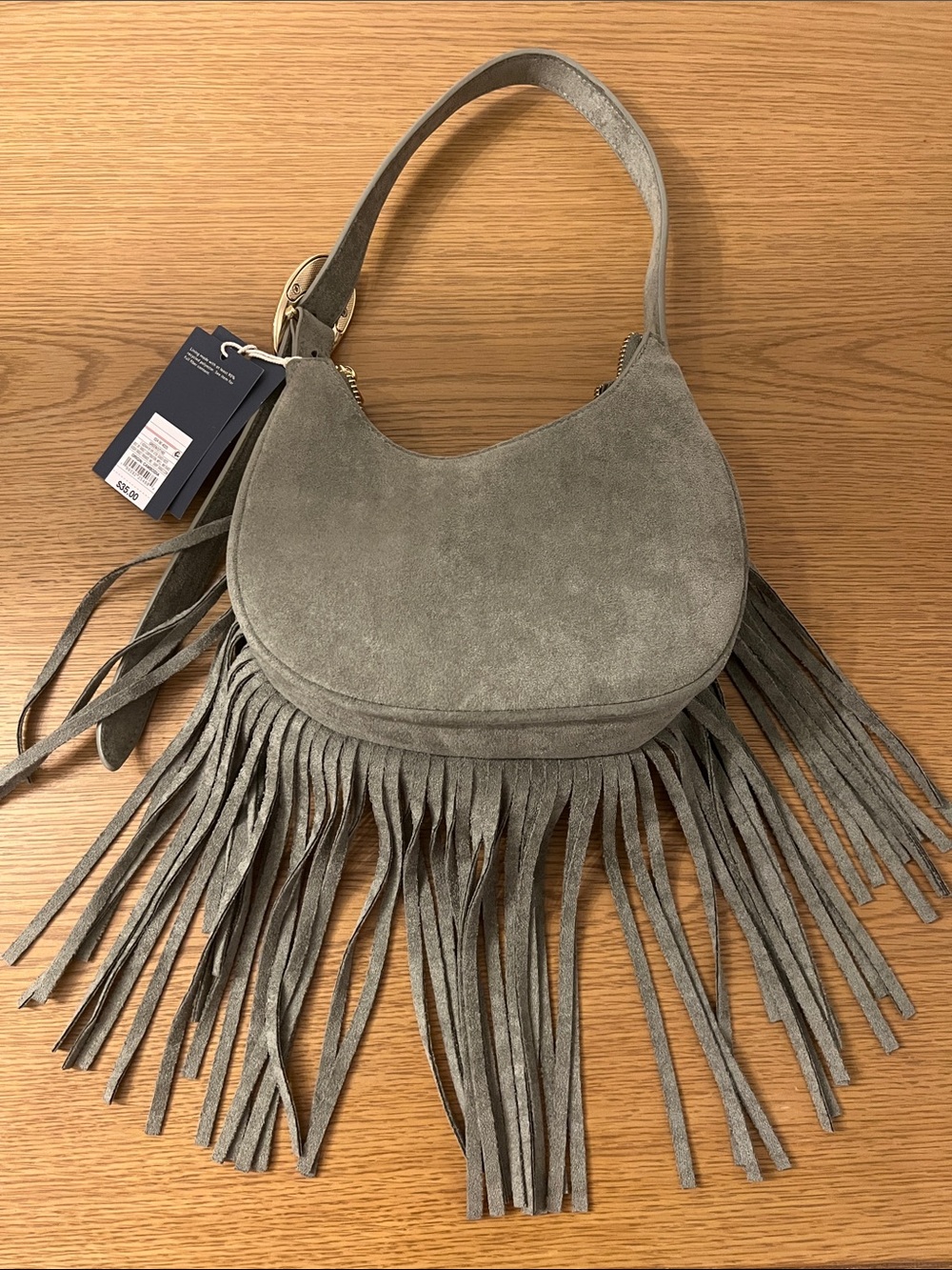 Fringe Suede Shoulder Bag - green